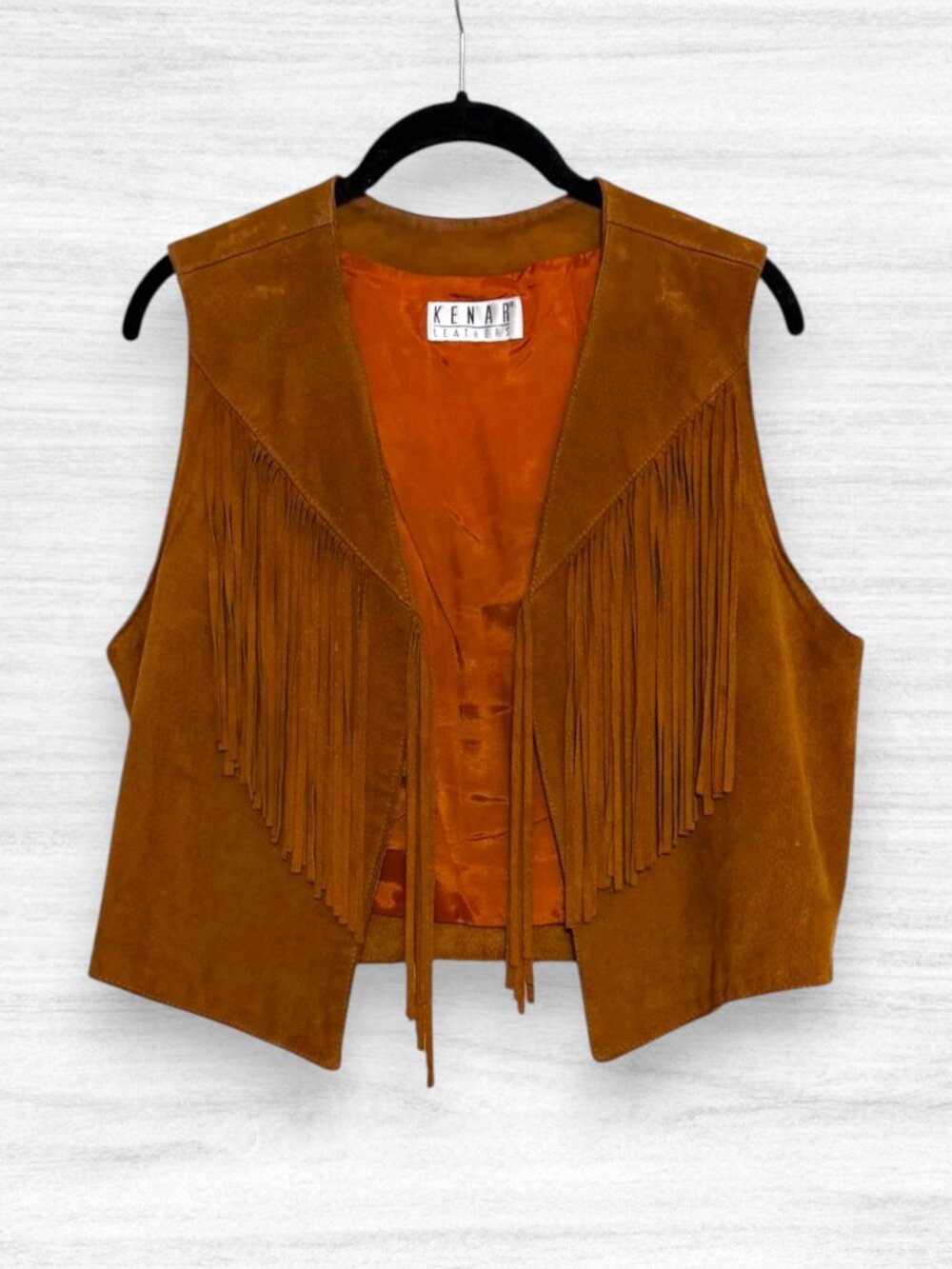 Vintage Kenar Leathers Suede Fringe Vest Brown Western Cowgirl Rodeo Boho M